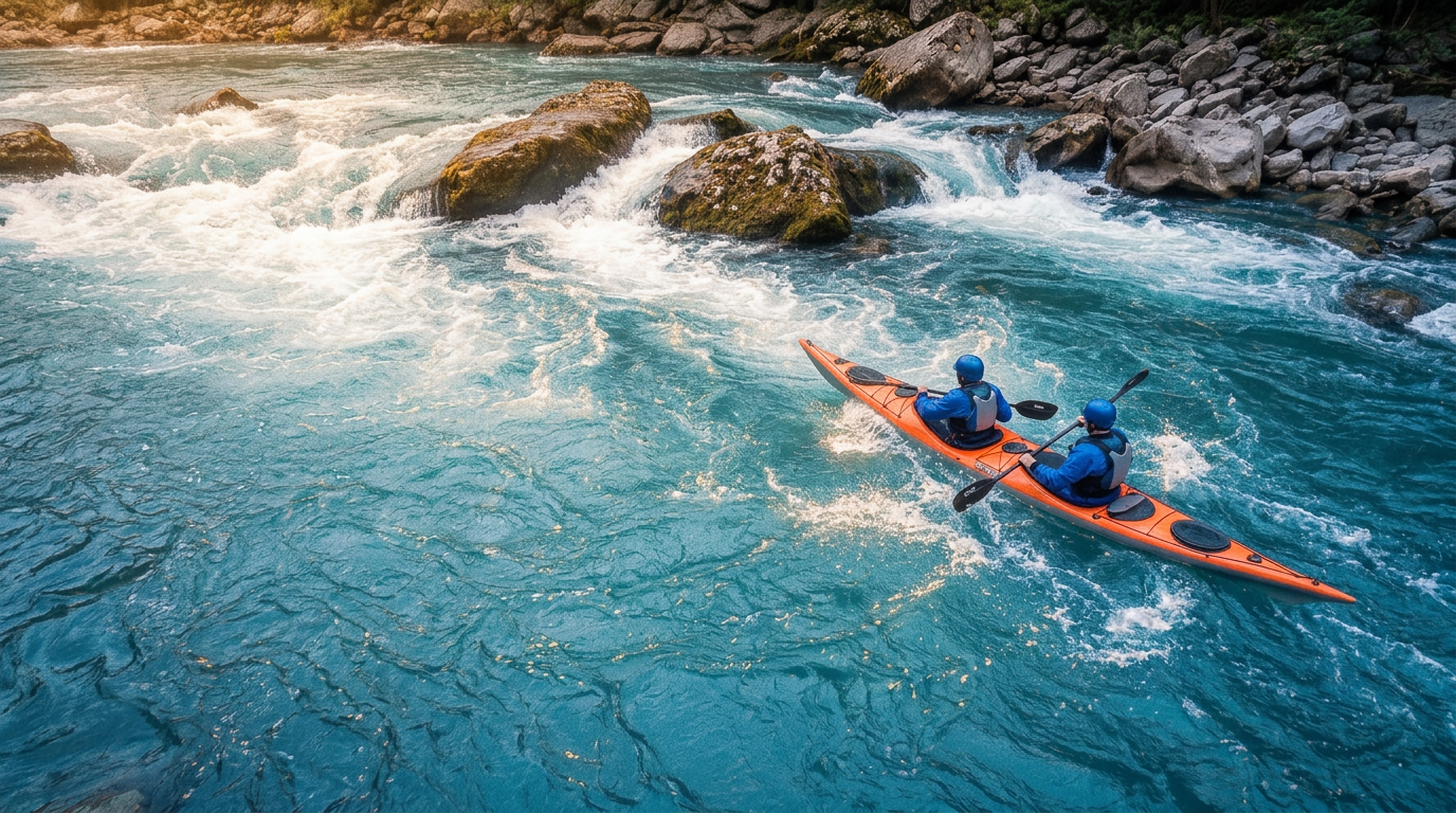 Kayak biplace en eaux vives, métaphore de l'agilité d'équipe